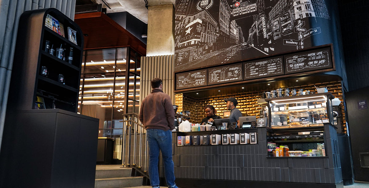 Ground Central coffee kiosk in the Nomad Tower lobby at 1250 Broadway
