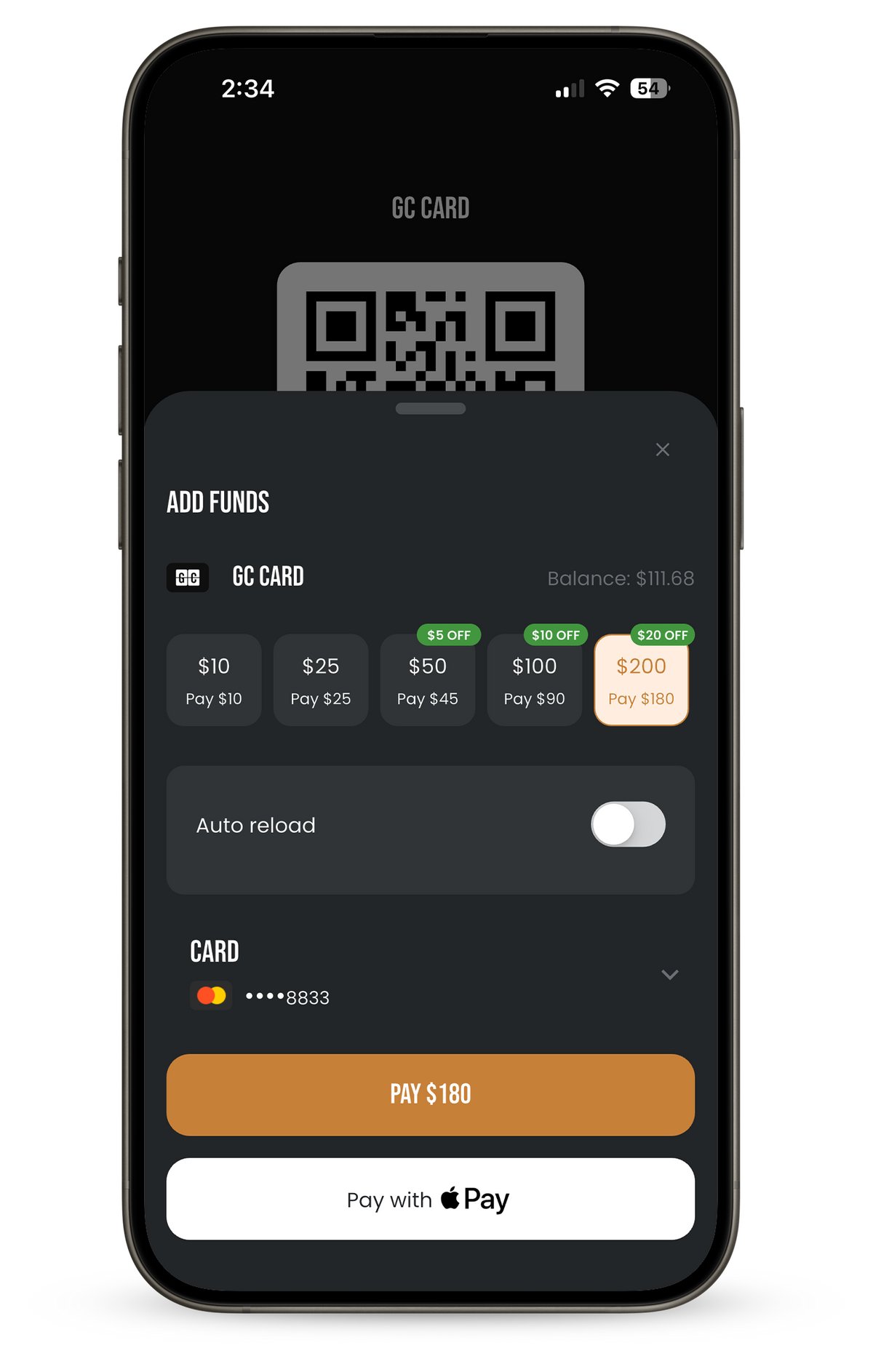 Adding funds to a GC Card in the GC App