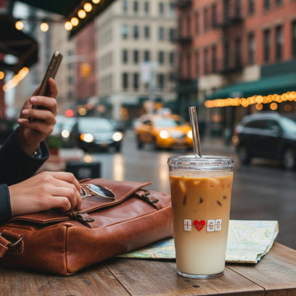 The I Love GC Cold Cup out and about in the city